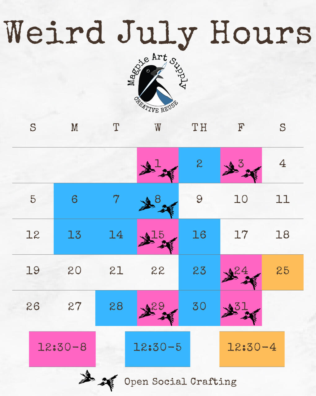 Calendar of July 2026 Hours